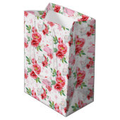 ピンクの花とバレンタインのラブノート ミディアムペーパーバッグ (裏面アングル)