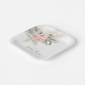 ピンクの花とパンパスグラスのボヘミアンブライダルシャワー ペーパープレート (傾斜あり)