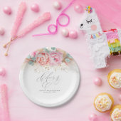 ピンクの花とパンパス草のお祝い ペーパープレート (パーティー)