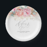 ピンクの花とパンパス草のお祝い ペーパープレート<br><div class="desc">ピンクの花、パンパス草とゴールドのグリーンが秋のパーティーの紙皿 - お祝い</div>