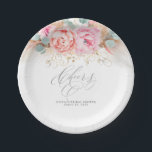 ピンクの花とパンパス草のお祝い ペーパープレート<br><div class="desc">ピンクの花、パンパス草とゴールドのグリーンが秋のパーティーの紙皿 - お祝い</div>