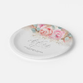 ピンクの花とパンパス草のお祝い ペーパープレート (アングル)