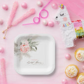 ピンクの花とパンパス草 ボーホー ブライズシャワー ペーパープレート (パーティー)