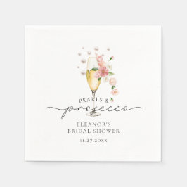 ピンクの花とパールとプロセッコのブライダルシャワー スタンダードカクテルナプキン