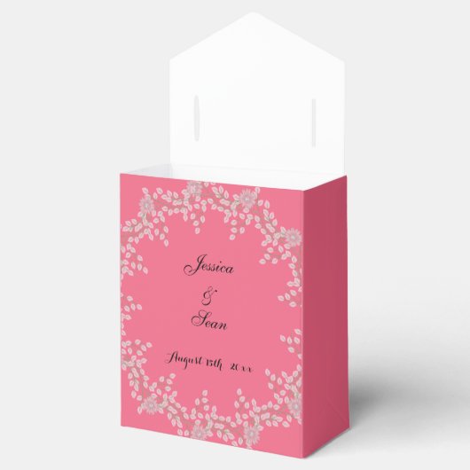 ピンクの花とパールの上品な結婚式 フェイバーボックス (オープン)