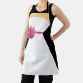 ピンクの花とパールの付いた白のウェディングドレス エプロン (インサイチュ)