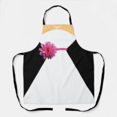 ピンクの花とパールの付いた白のウェディングドレス エプロン (正面)