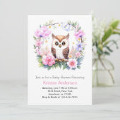 ピンクの花とフクロウの夢のような女の子のベビーシャワー 招待状 (スタンド正面)
