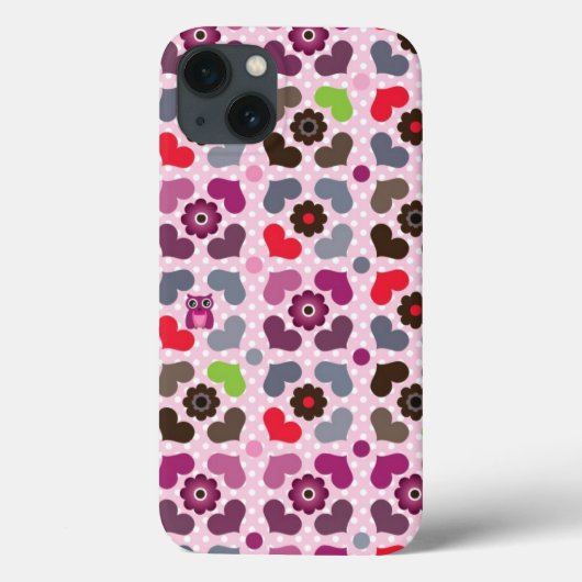ピンクの花とフクロウの柄 Case-Mate iPhoneケース (裏面)
