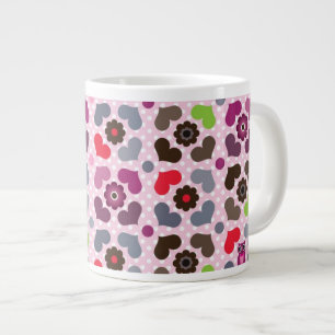 ピンクの花とフクロウの模様 ジャンボコーヒーマグカップ