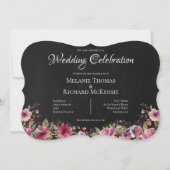 ピンクの花とブラックボードのウェディング招待状 招待状 (正面)