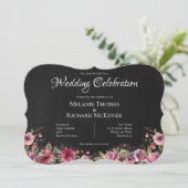 ピンクの花とブラックボードのウェディング招待状 招待状 (スタンド正面)