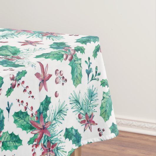 ピンクの花とホリーベリー テーブルクロス (インサイチュ)