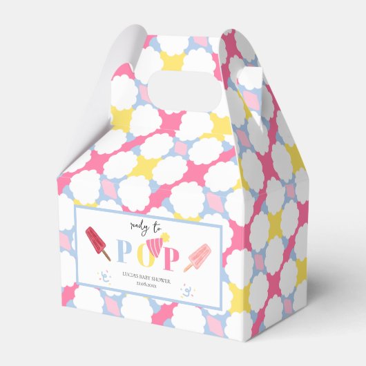 ピンクの花とポプシクル赤ちゃんシャワーパーティー フェイバーボックス (正面サイド)