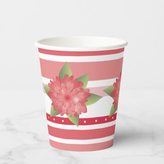 ピンクの花とポルカドット 紙コップ (正面)