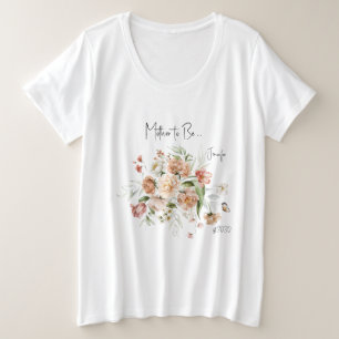 ピンクの花とマタニティマークのベビーシャワーギフト プラスサイズTシャツ