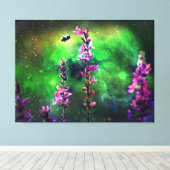 ピンクの花とミツバチが世界に キャンバスプリント (インサイチュ (ウッドフロア))