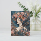 ピンクの花とメディアのコラージュを混合した女性 ポストカード (スタンド正面)