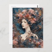 ピンクの花とメディアのコラージュを混合した女性 ポストカード (正面/裏面)