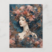 ピンクの花とメディアのコラージュを混合した女性 ポストカード (正面)