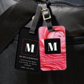 ピンクの花とモノグラムの荷札 ラゲッジタグ