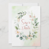 ピンクの花とユーカリの葉のリース 招待状 (裏面)