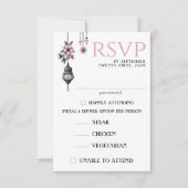 ピンクの花とランタンのフード選択 出欠カード (正面)