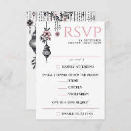 ピンクの花とランタンのフード選択 出欠カード