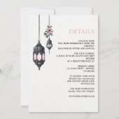 ピンクの花とランタンの詳細結婚ズ 招待状 (裏面)