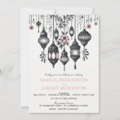 ピンクの花とランタン結婚ズ 招待状 (正面)