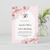 ピンクの花とリボンのアーチがかわいい誕生日 招待状 (スタンド正面)