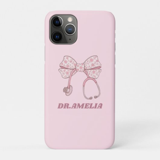 ピンクの花とリボンのステッキドクター名入れデザイン Case-Mate iPhoneケース (裏)
