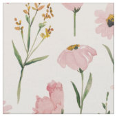 ピンクの花とリボンのブーケモチーフ ファブリック (クローズアップ)