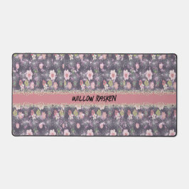 ピンクの花とレース付きデスクマフェイクット デスクマット