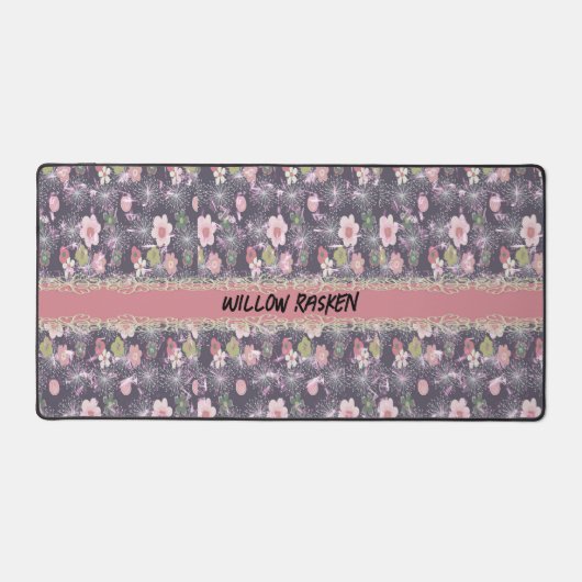 ピンクの花とレース付きデスクマフェイクット デスクマット (正面)