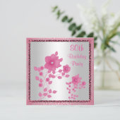 ピンクの花とレース80th誕生日パーティー 招待状 (スタンド正面)