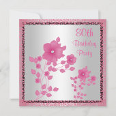 ピンクの花とレース80th誕生日パーティー 招待状 (正面)