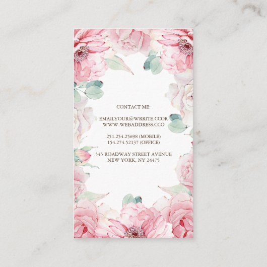 ピンクの花とロウソク灯ランタン 名刺 (裏面)