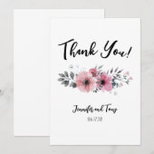 ピンクの花とローズの結婚式 お礼ノート サンキューカード (正面/裏面)