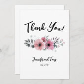 ピンクの花とローズの結婚式 感謝のメッセージカード サンキューカード (正面/裏面)