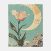 ピンクの花と三日月 フリースブランケット (正面)