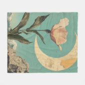 ピンクの花と三日月 フリースブランケット (正面(横))