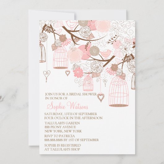 ピンクの花と出産のブライダルシャワー招待状 招待状 (裏面)