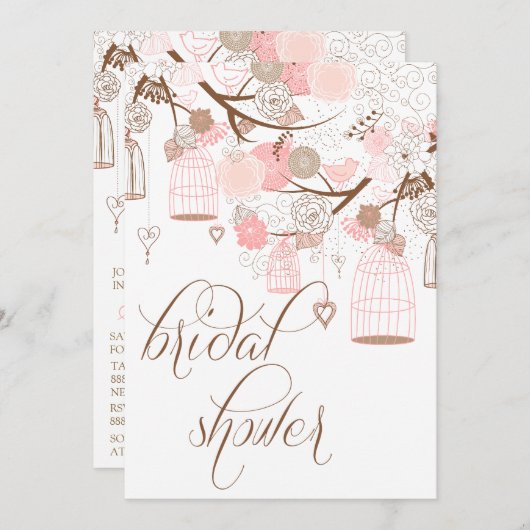 ピンクの花と出産のブライダルシャワー招待状 招待状 (正面/裏面)