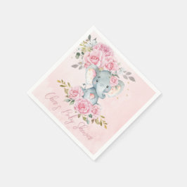 ピンクの花と可愛い象のベビーシャワー スタンダードカクテルナプキン