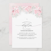 ピンクの花と可愛い赤ちゃん息の女の子のバプテスマ 招待状 (正面/裏面)