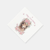 ピンクの花と可愛い馬の1歳の誕生日 スタンダードカクテルナプキン (角)