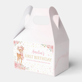 ピンクの花と可愛い鹿の冬の誕生日 フェイバーボックス