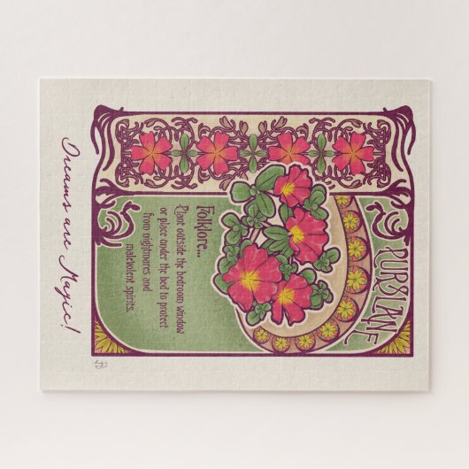 ピンクの花と夢と魔法アールヌーボースタイル ジグソーパズル (横)