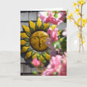 ピンクの花と太陽 – Martha's Vineヤード カード (黄色い花)